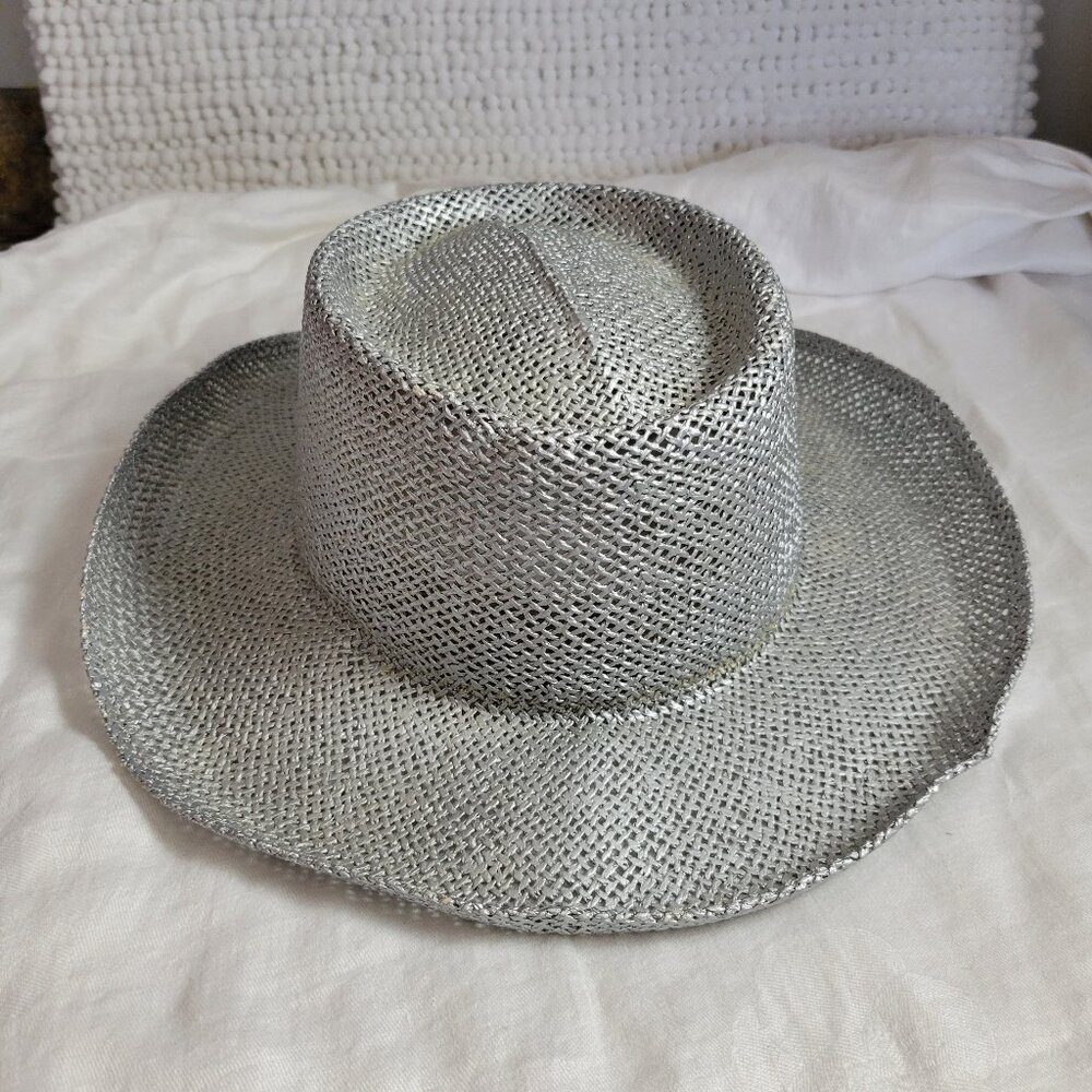 Jhats Cowgirl Straw Hat Kentucky Derby Silver S/M 6-7 1/8" Mexico vtg J-Hats